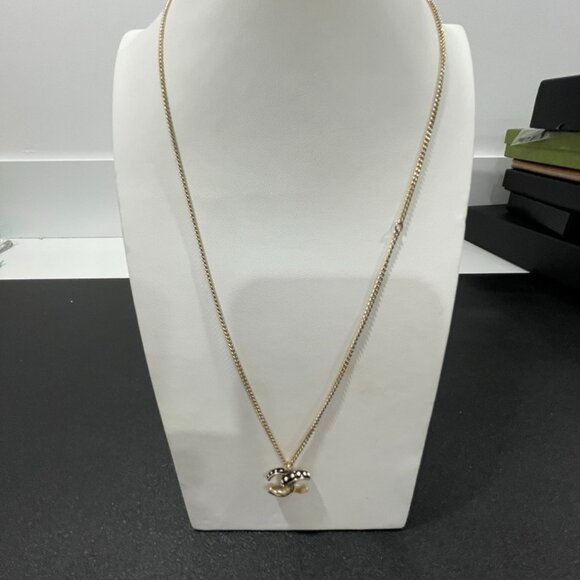 Chanel Gold Tone Black Resin Polka Dot CC Pendant Necklace (103149) - Picture 1 of 5